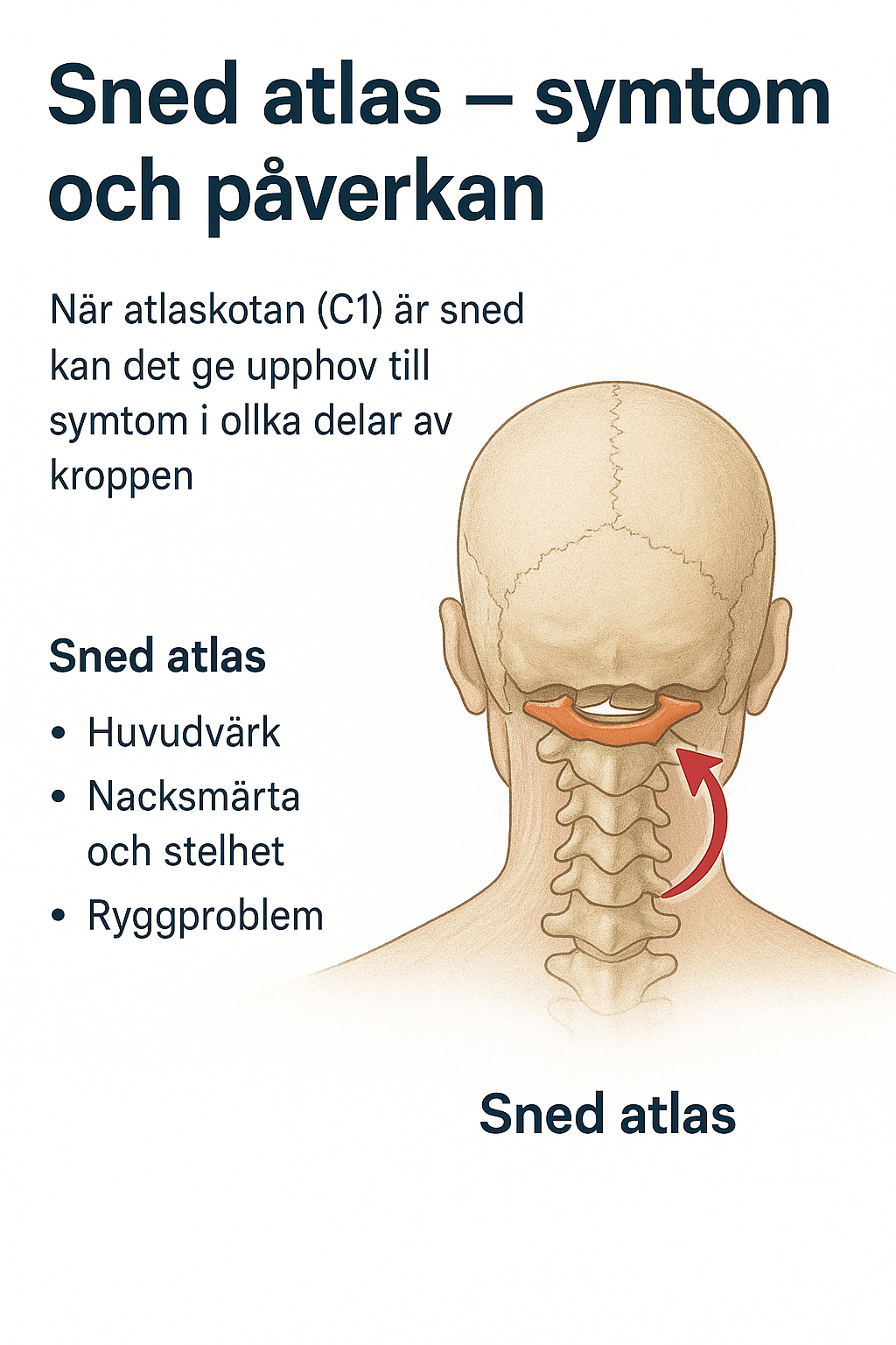 Sned atlas och dess påverkan på huvud, nacke och rygg.